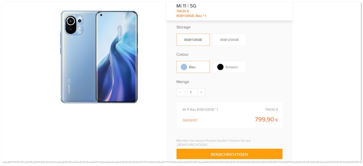 Nicht lieferbar: Xiaomi Mi 11