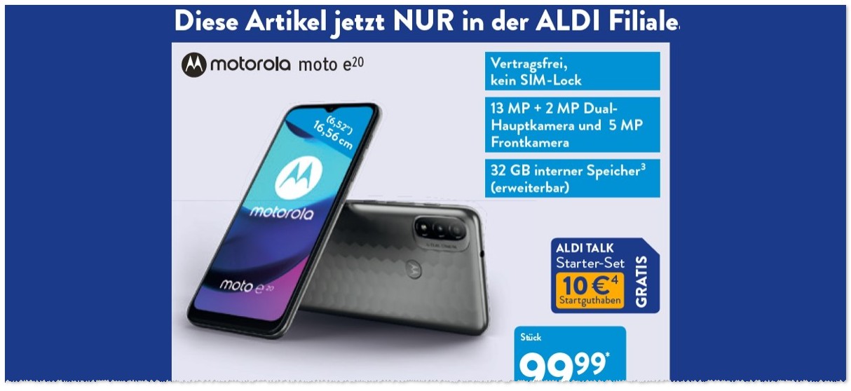 Motorola Moto E20 als ALDI Angebot