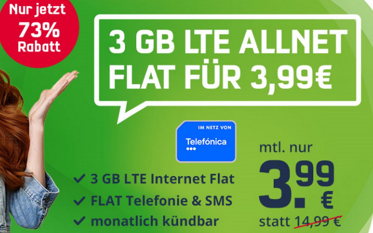 Telefónica green 3 GB: mobilcom-debitel-Aktionstarif für 3,99 € im Monat gestartet