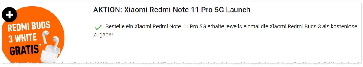 otelo mit Xiaomi Redmi Note 11 Pro 5G und Redmi Buds 3 als Zugabe